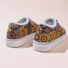 Women's Floral Print Lace Up Low Round Toe Lightweight Shoes