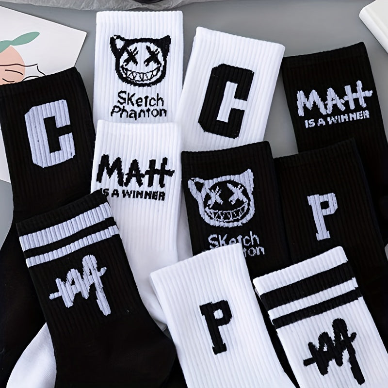 10 Pairs Letter Print Socks Comfy & Breathable Mid Tube Women's Stockings