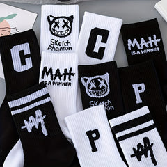 10 Pairs Letter Print Socks Comfy & Breathable Mid Tube Women's Stockings