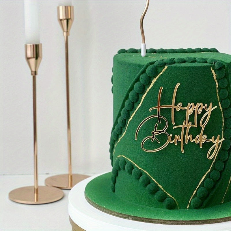 1pc Happy Birthday Art Handwriting Cake Toppers Birthday Cake Toppers Golden
