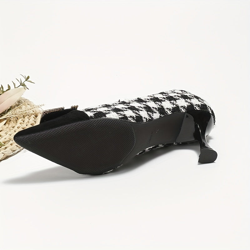 Women's Houndstooth High Heels Rhinestone G Letter Buckle Stiletto Heels