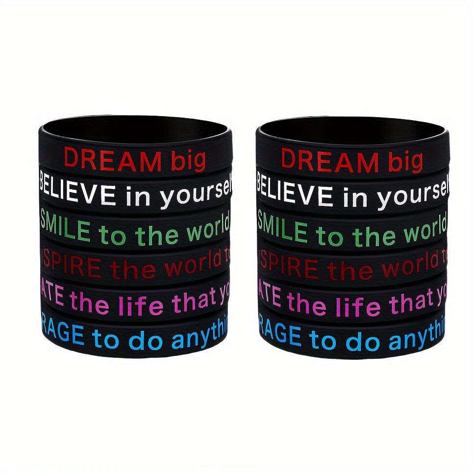 12 Pcs Inspirational Slogan Silicone Bracelet Set 20 32x1 22 Cm