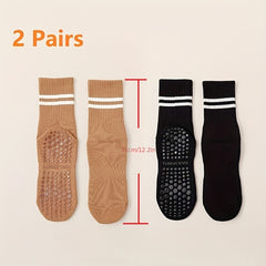 2Pairs Women's Non-Slip Yoga Socks Breathable Medium Tube Dance Training Socks