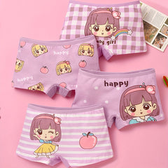 4pcs Cartoon Girl Print Boxer Briefs for Kids