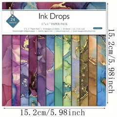 24pcs Marble Texture Paper for DIY Scrapbooking and Crafts 6in