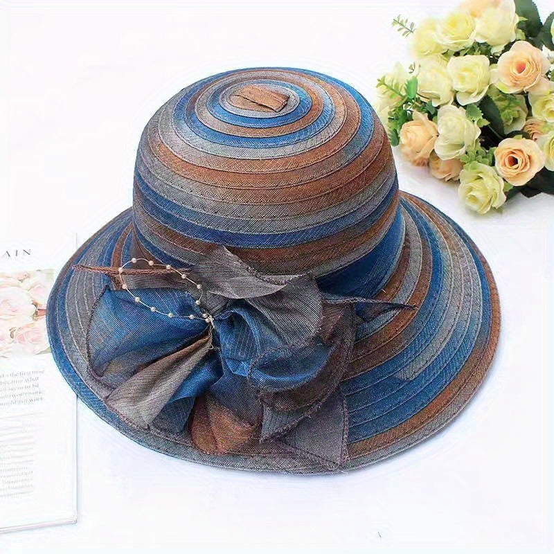 Breathable Gradient Organza Flower Bucket Hat