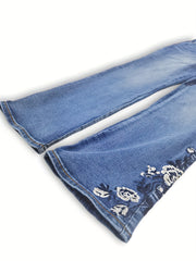 Floral Embroidery Flared Leg Jeans