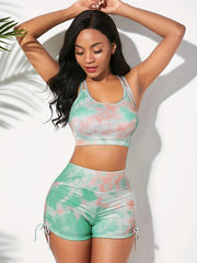 Tie Dye Bikini Set High Waist Lace Up Swimsuit