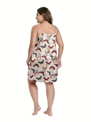 Plus Size Satin Butterfly Print Cami Nightdress & Long Sleeve Nightgown
