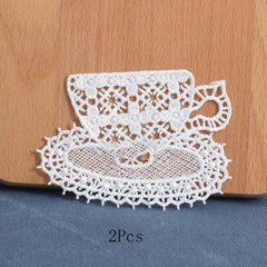 2pcs Lace Cup Teapot Embroidered Patches DIY Cloth Patches Hollow Water Soluble