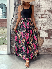 Floral Print Splicing Tank Dress Sleeveless Maxi Dress Women's Clothing