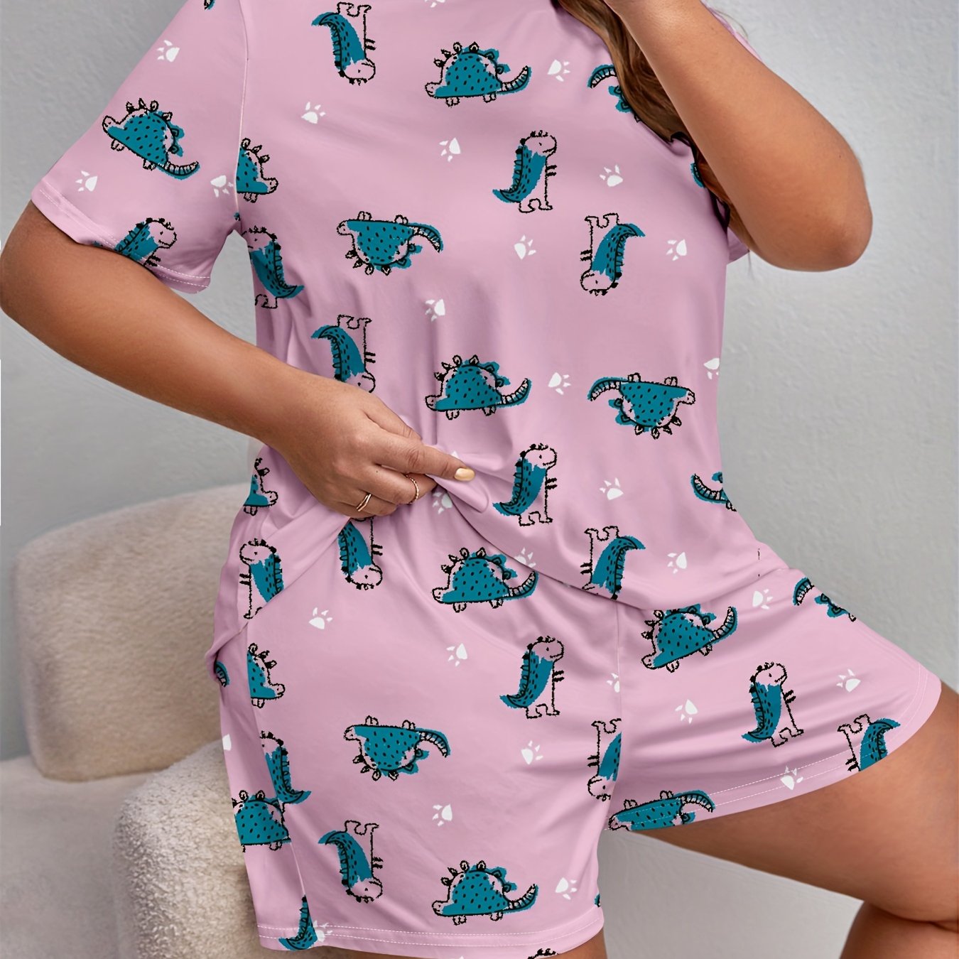 Dino & Dog Paw Print Tee & Shorts Lounge Set