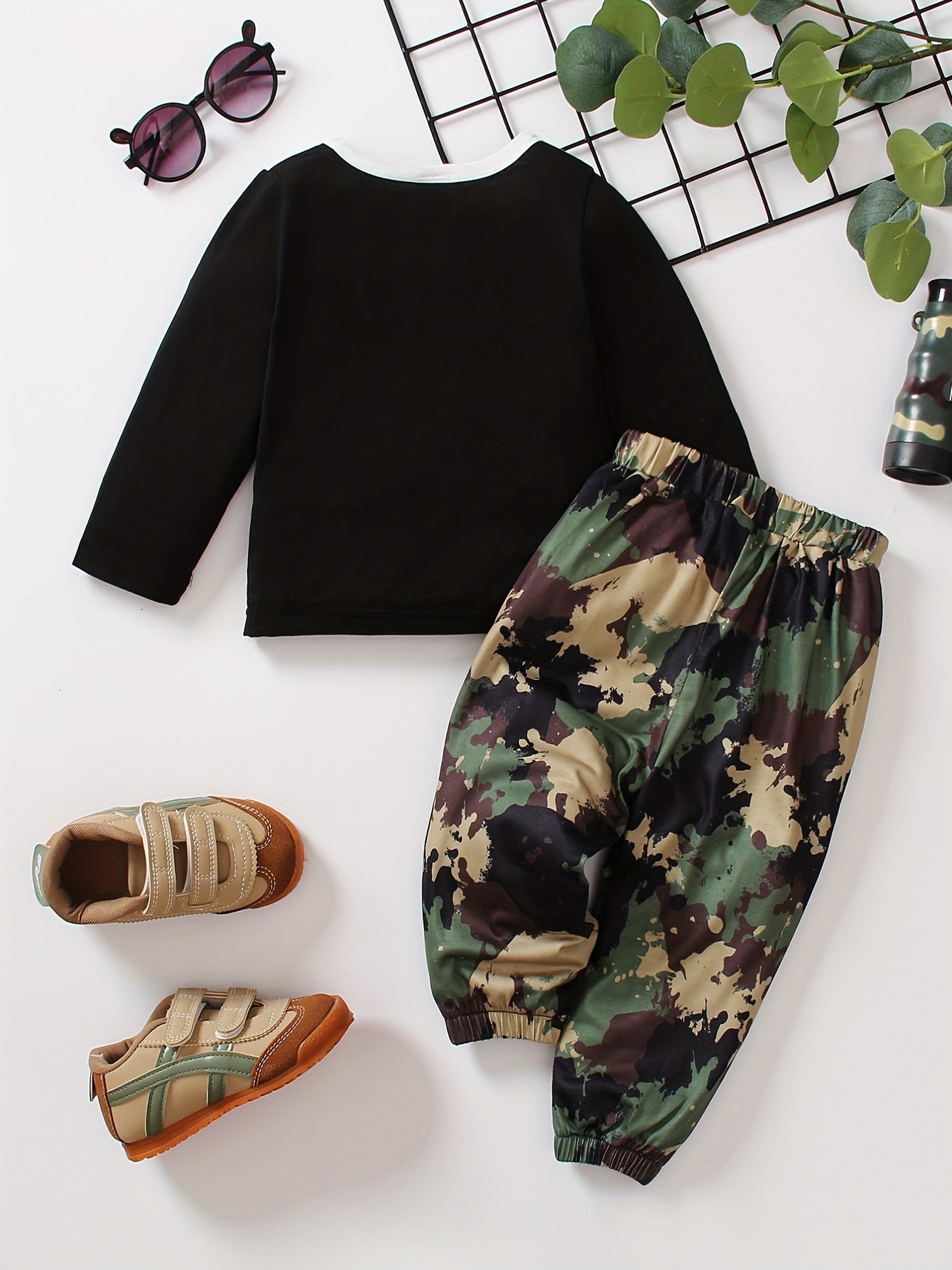 Toddler Boys Camo Pullover Top Pants Set
