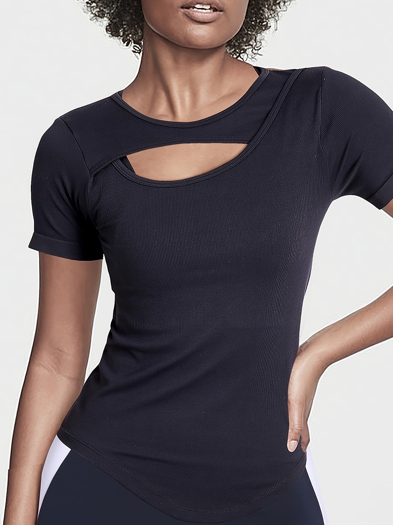 Quick Drying Hollow Solid Short Sleeve Yoga Top