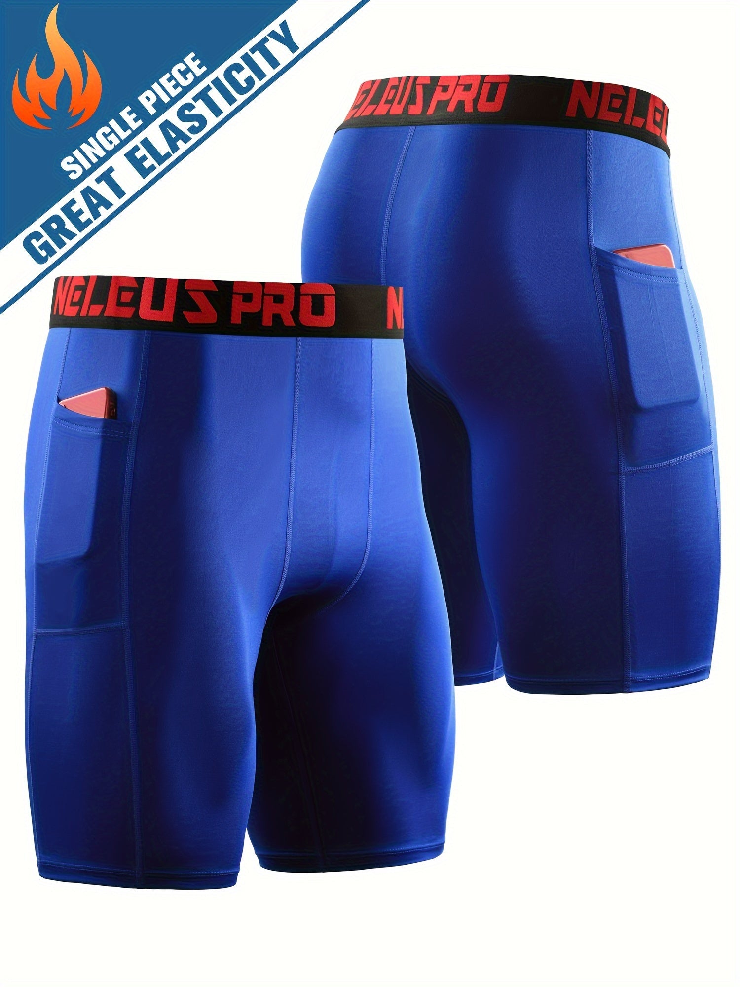Men's Letter Print Compression Shorts With Pocket Athletic Base Layer