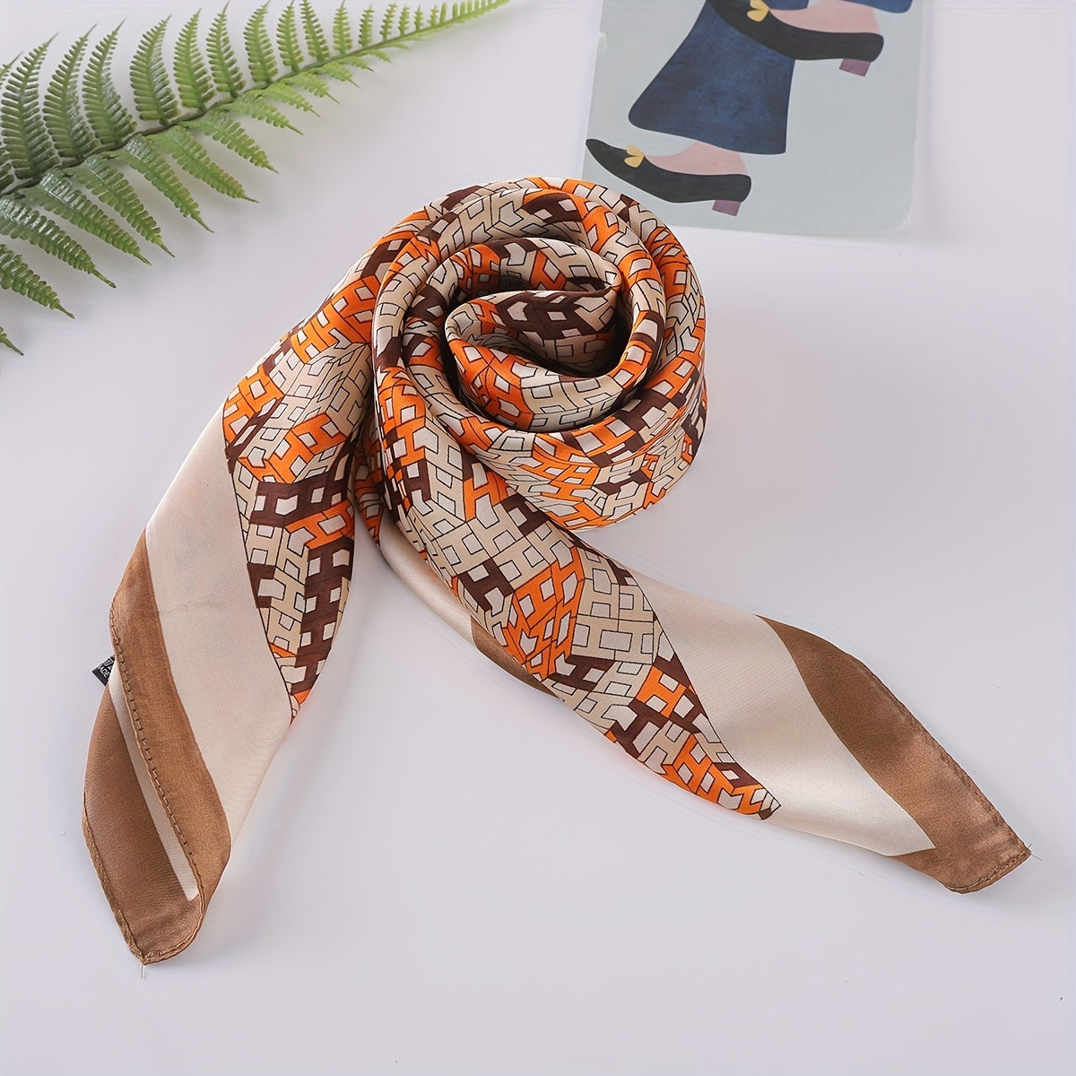 Letter Floral Print Bandana Block Satin Square Scarf