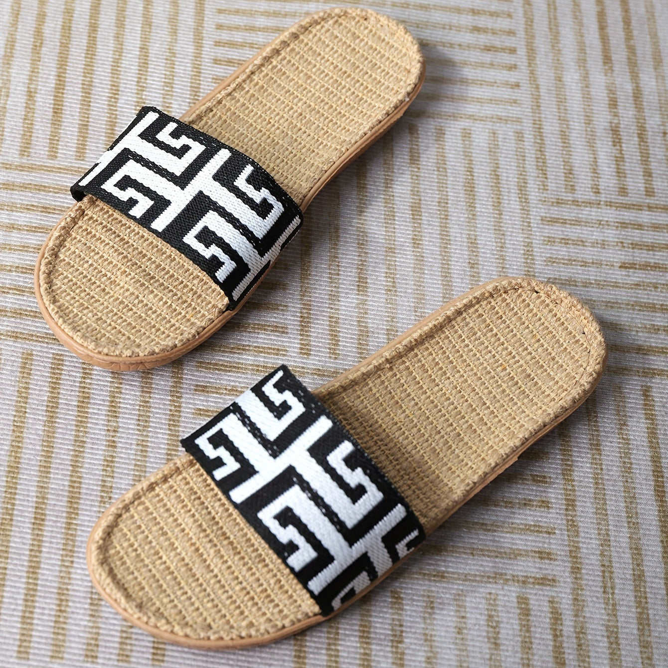 Women's Colorful Knit Strap Sandals Slip On Open Toe Flat Shoes