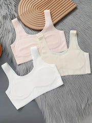 3pc Girls Dark Clouds & Letter Graphic Bras Comfortable Soft Bralette Underwear