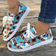 Women's Geometric Pattern Skate Shoes Lace up Lightweight Flat
