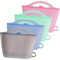 Silicone Reusable Storage Bag With Handle, Leak Proof Freezer Bag