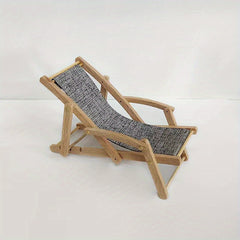 Dollhouse Beach Chair Wooden Lounge with Plush Gray Fabric Seat
