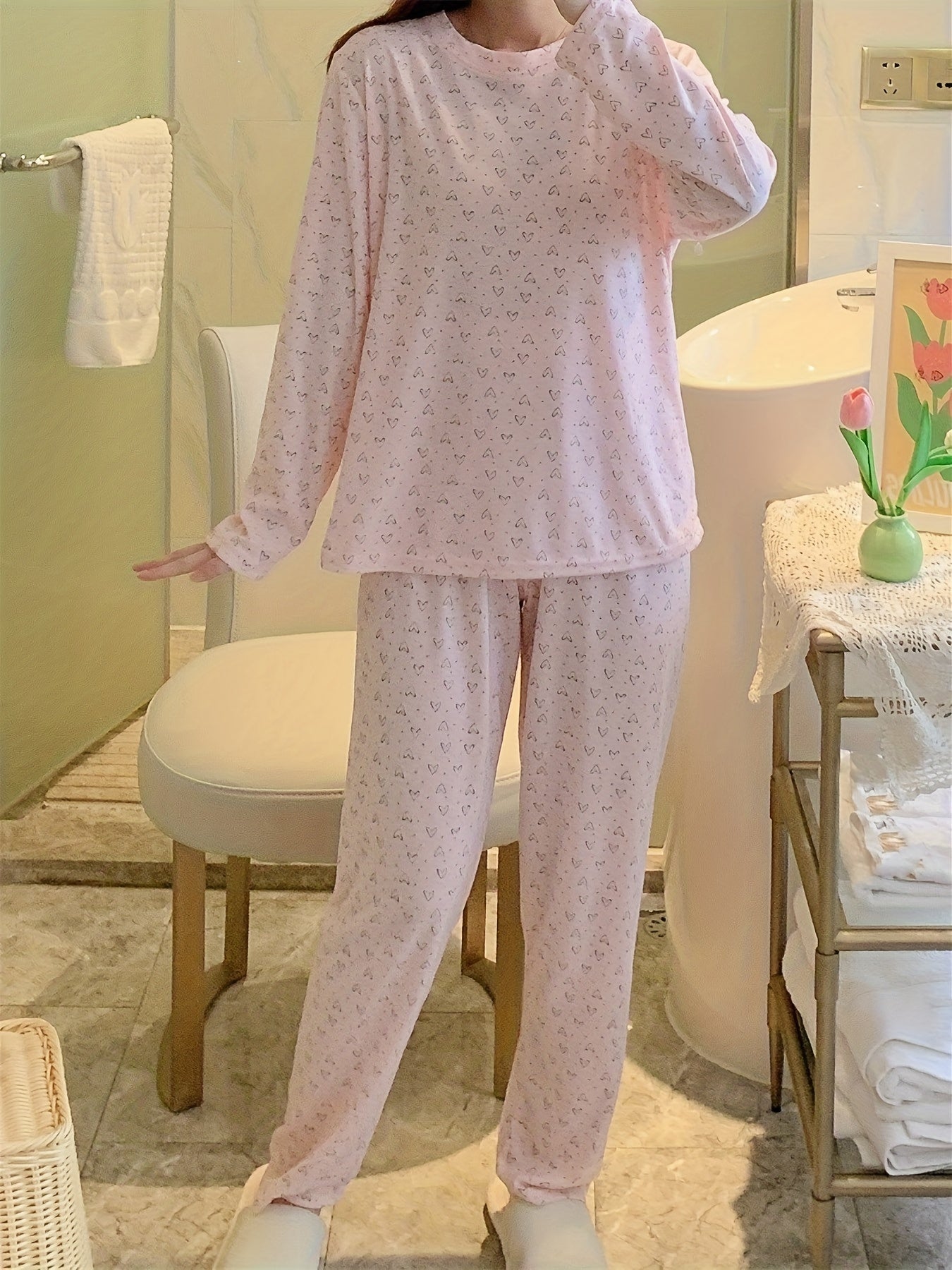 Heart Print Pajama Set Women's Sleepwear & Loungewear