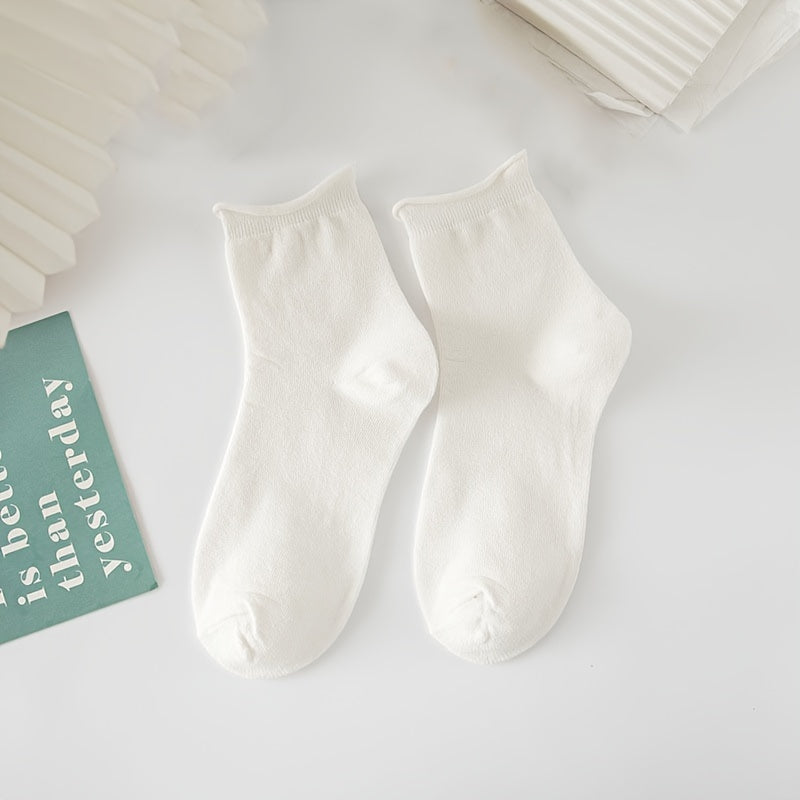 6 Pairs Teenager's Solid Knitted Socks Soft Crew Socks For Outdoor
