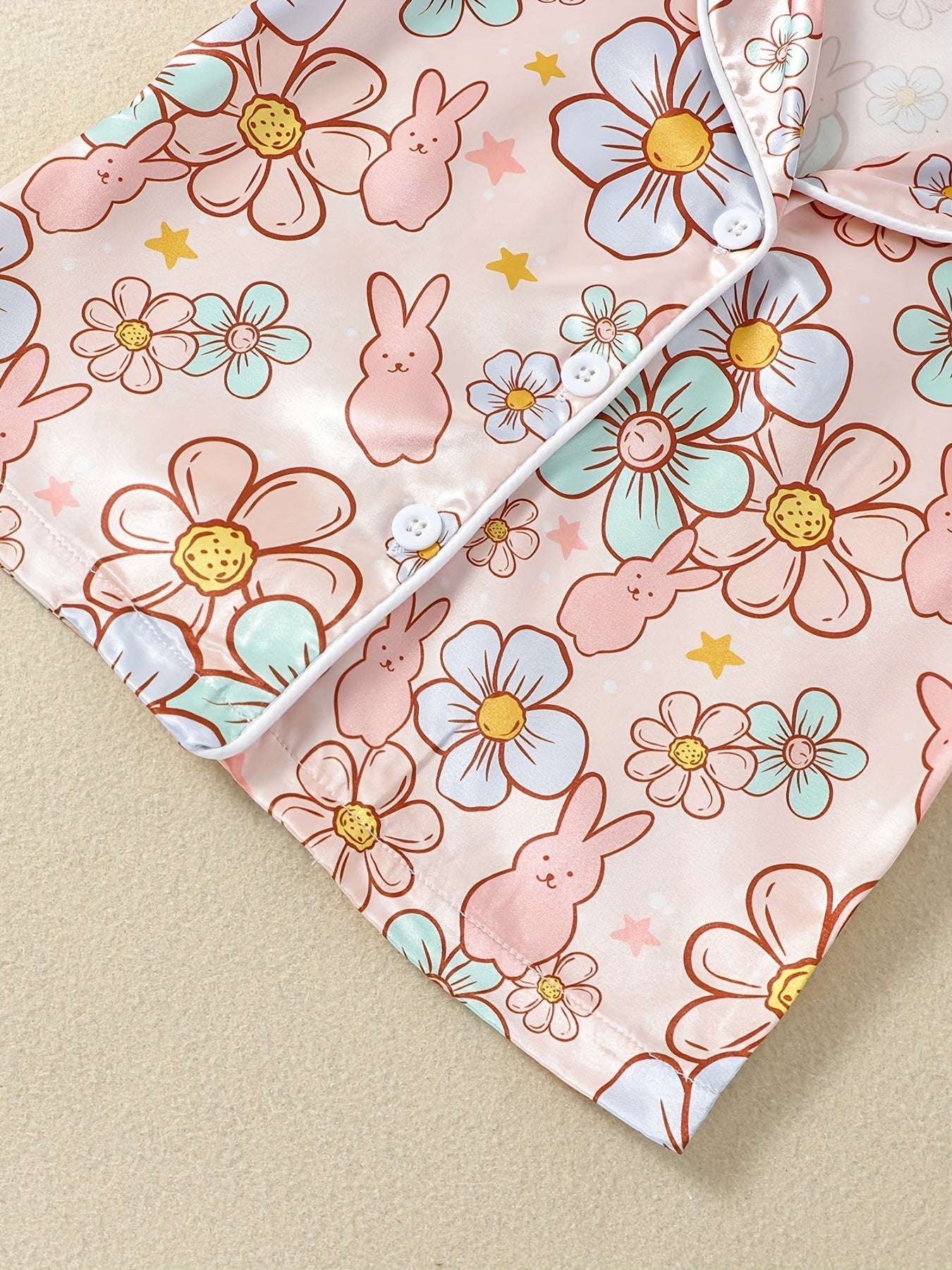 Flower & Bunny Print Pajama Set Baby Girls Loungewear