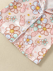Flower & Bunny Print Pajama Set Baby Girls Loungewear