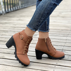 Chunky Heeled Ankle Boots Side Zipper Oktoberfest Dress Shoes