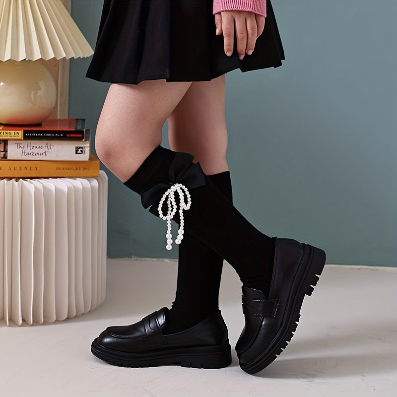 Pearl Big Bow Socks for Kids Over 3 Years