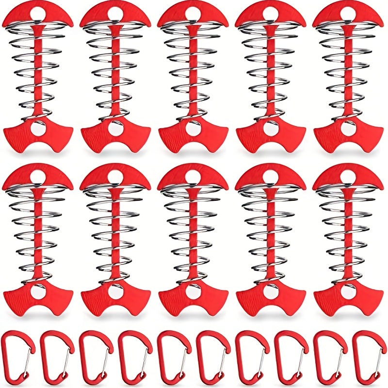 10 Red Deck Anchor Pegs Carabiners Windproof Aluminum Tent Stakes