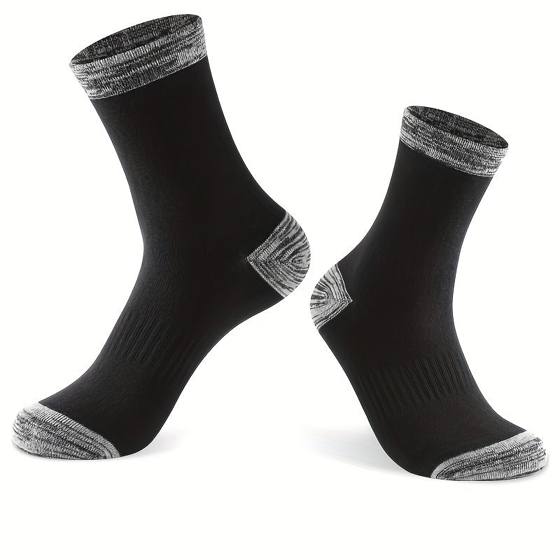 6 Pairs Men's Mid Crew Sport Block Socks, Cotton Blend, Sweat Absorbing