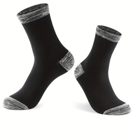6 Pairs Men's Mid Crew Sport Block Socks, Cotton Blend, Sweat Absorbing