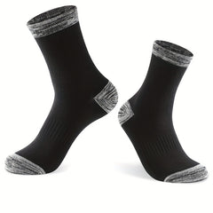 6 Pairs Men's Mid Crew Sport Block Socks, Cotton Blend, Sweat Absorbing