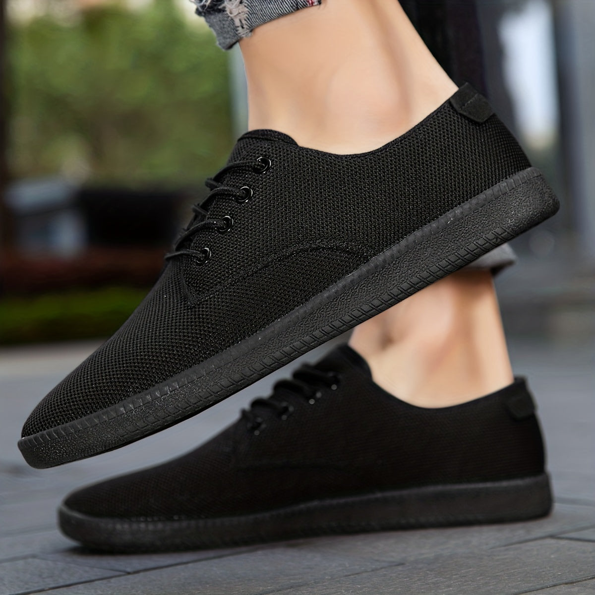 Men's Breathable Lace Up Knit Sneakers for Casual Outdoor Walking