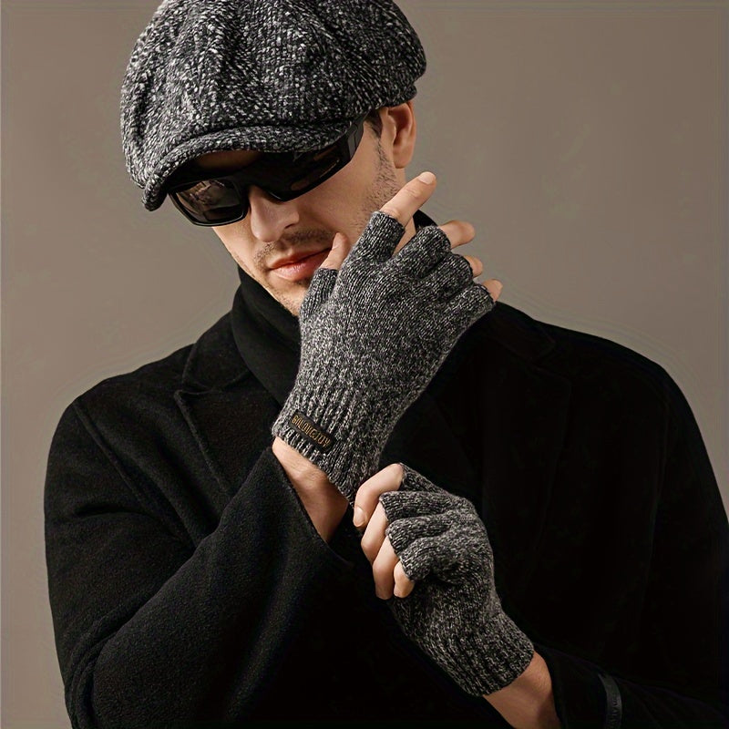 Men's Wool Half-finger Gloves - Winter Warmth, Windproof