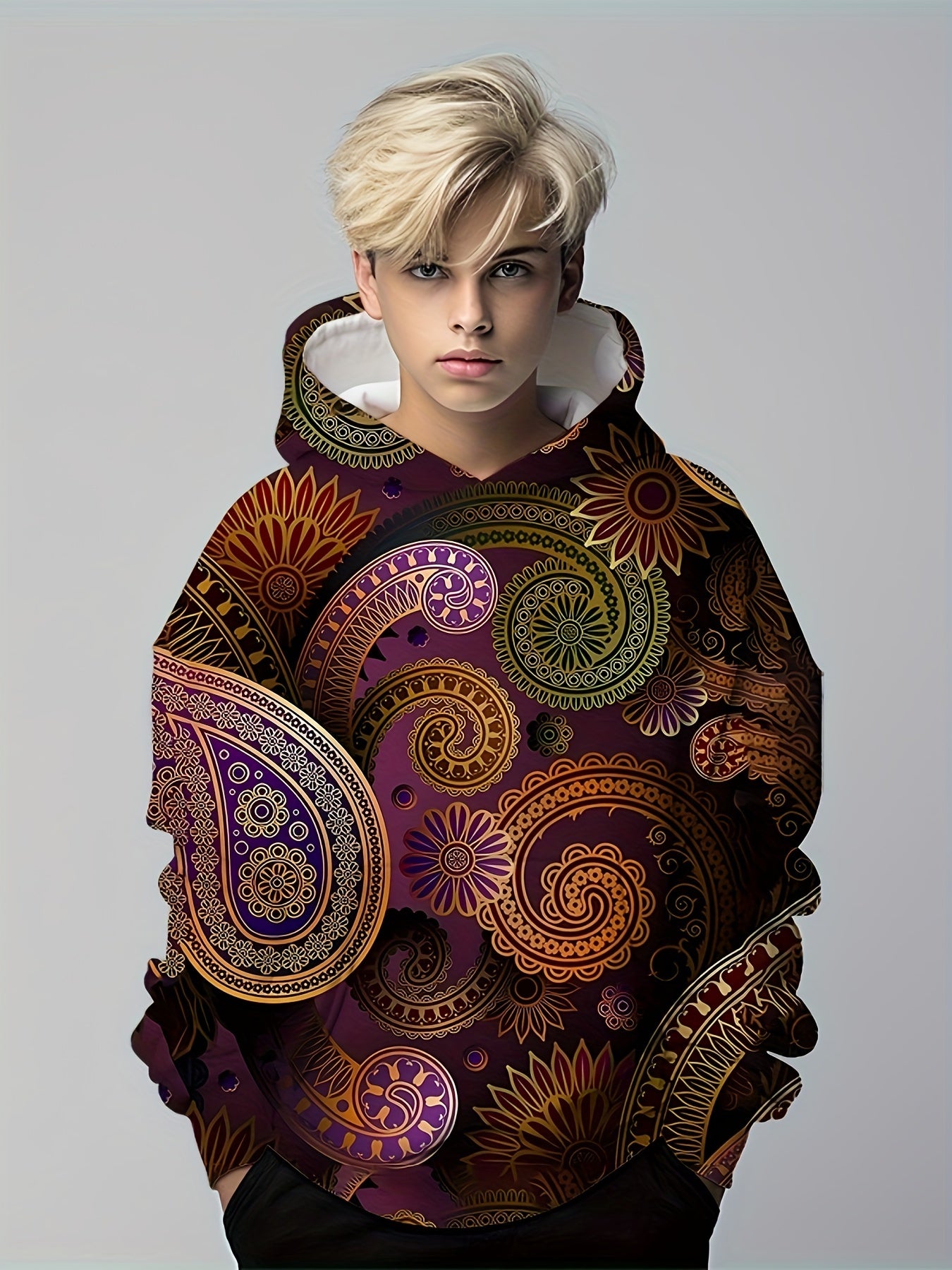Paisley 3D Print Hoodie Kids Hip Hop Sports Casual Tops