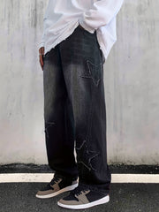 Star Pattern Baggy Jeans Men Casual Street Style Loose Fit Denim Pants