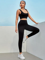 2pcs Seamless U neck Sports Bra & Leggings Set