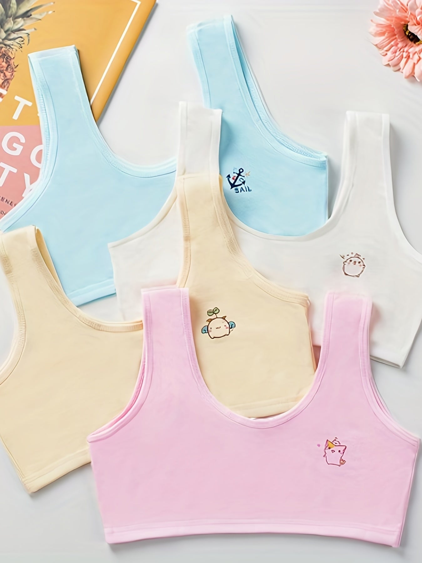 4pcs Girls Cartoon Bras Vests for Primary School Students