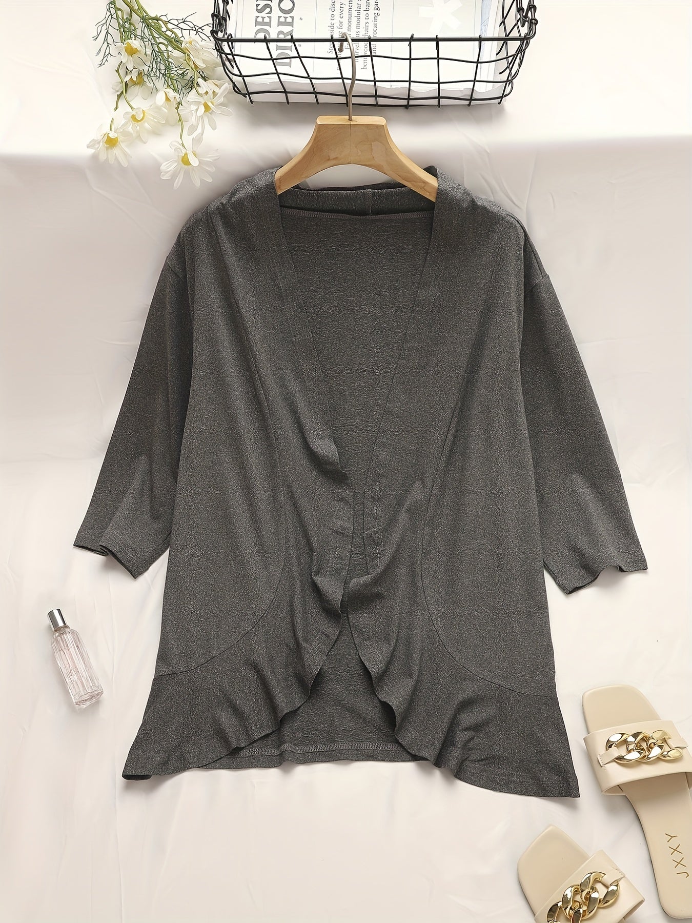 Solid Long Sleeve Open Front Cardigan