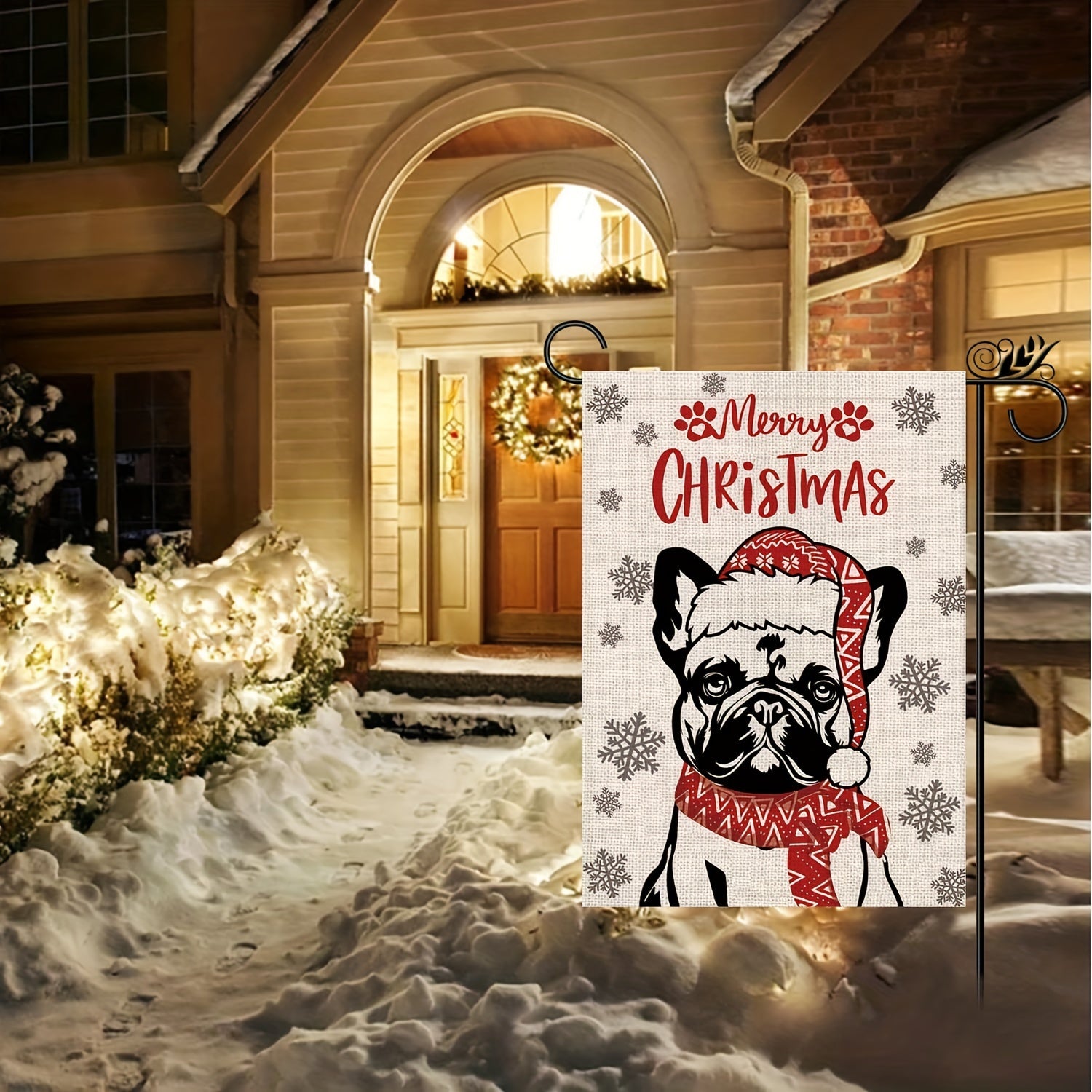 Christmas Garden Flag French Bulldog with Scarf Xmas Decoration
