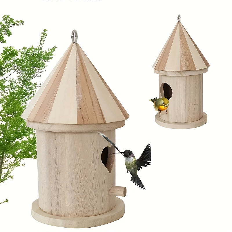 Wooden Aviary Bird Feeder Painted Pendant Heart Circular Pattern