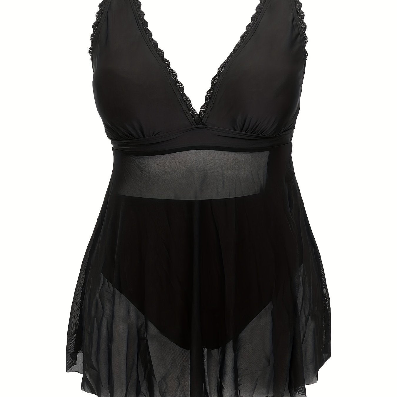 Contrast Mesh Tankini Set