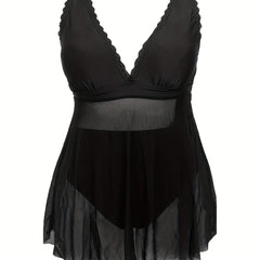 Contrast Mesh Tankini Set