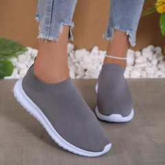 Women's Solid Slip On Sneakers Breathable Knit Flat Shoes