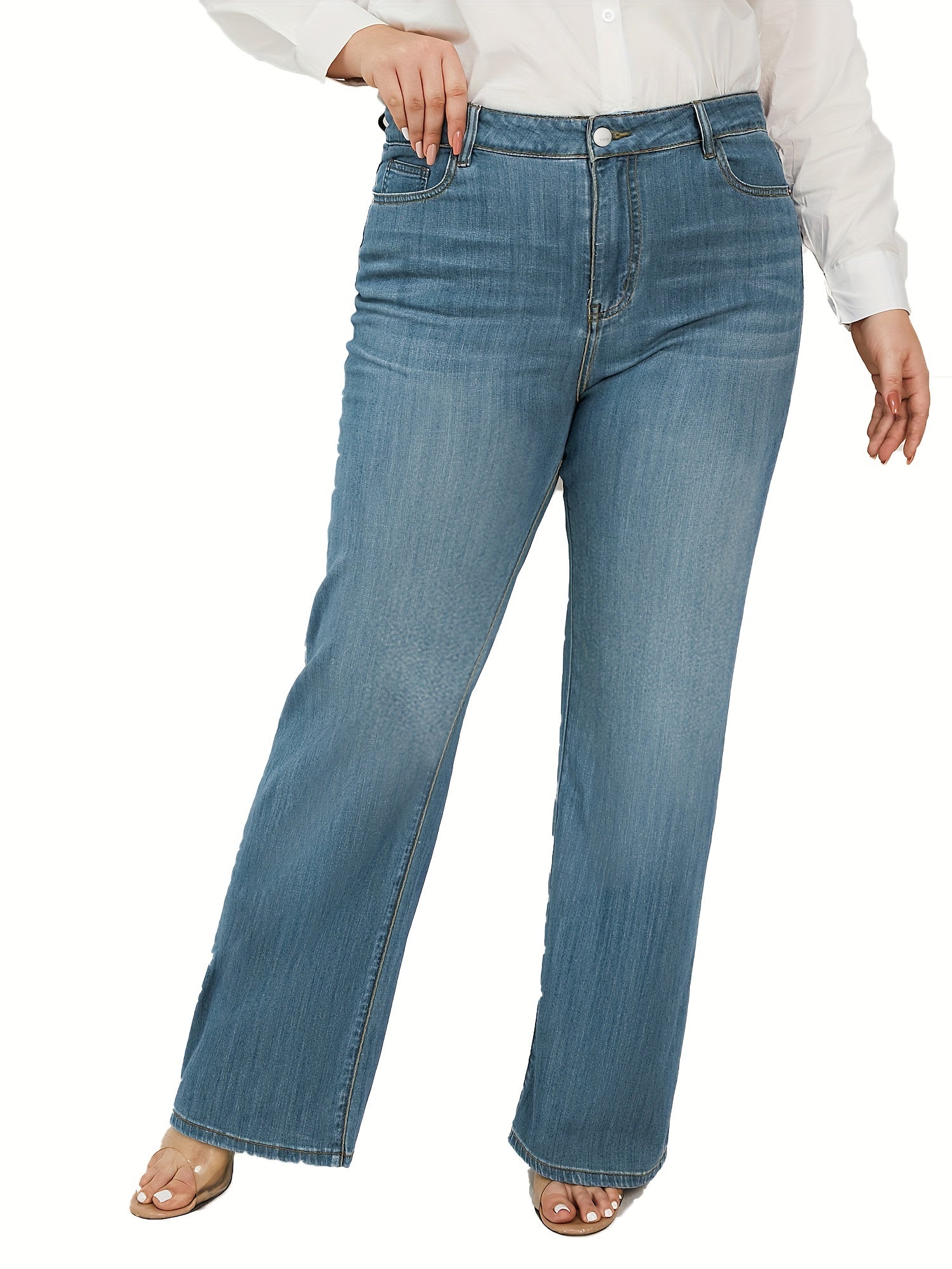 Washed Button Fly Wide Leg Jeans