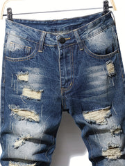 Men's Slim Fit Ripped Vintage Jeans Casual Street Style Distressed Denim Pants