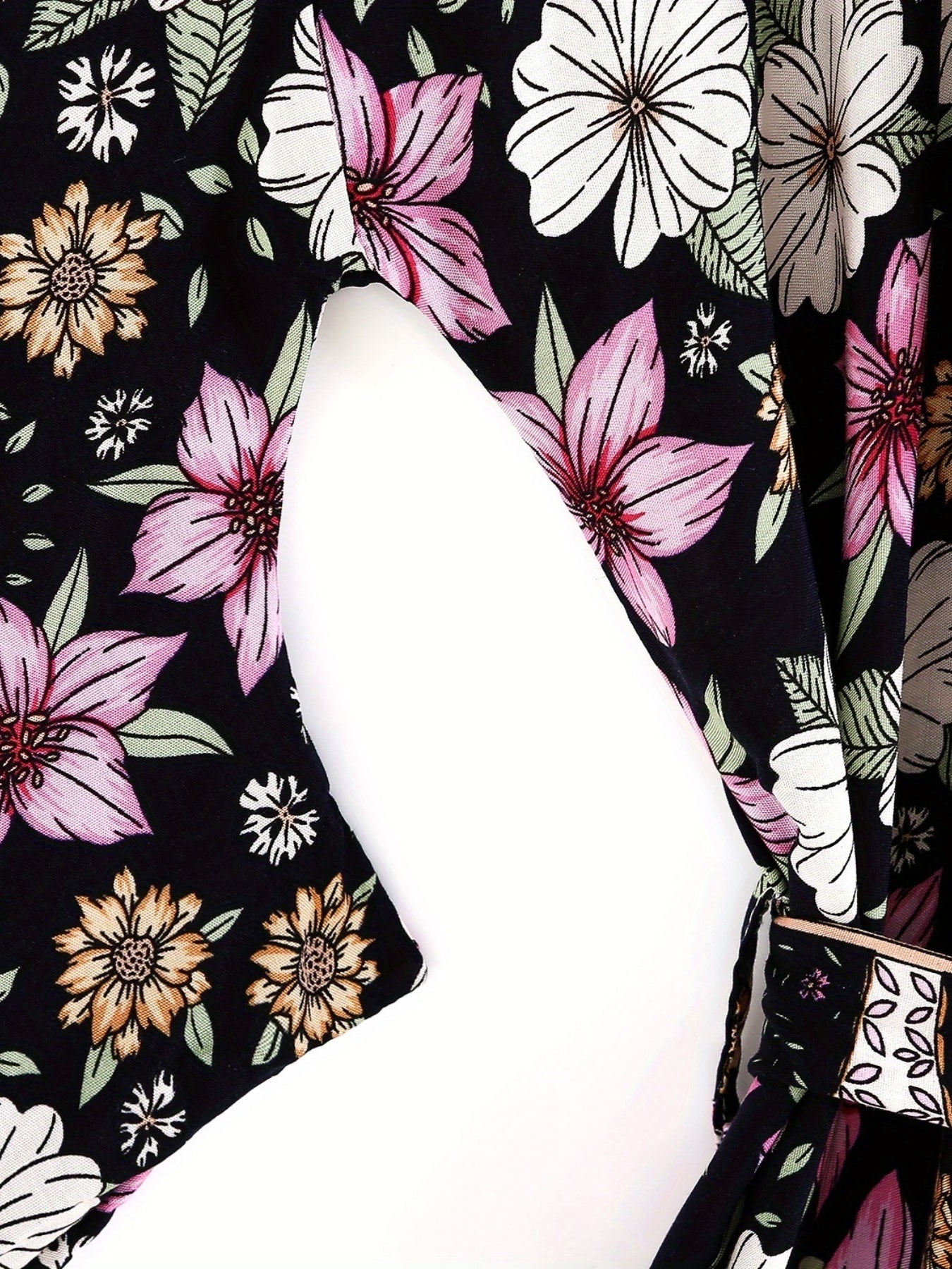 Floral Print Boho Style Cover Up Kaftan Long Kimono Sleeve